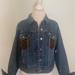 GAP oversized Denim Jacket with authentic LV canvas patches size LARGE